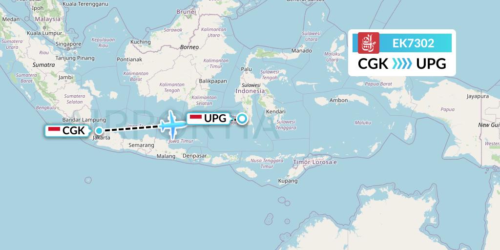 EK7302 Emirates Flight Map: Jakarta to Makassar