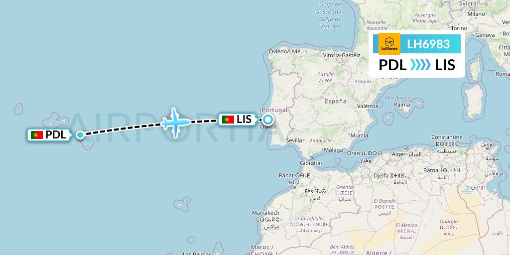 LH6983 Lufthansa Flight Map: Ponta Delgada to Lisbon