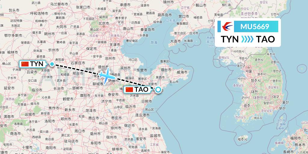 MU5669 China Eastern Airlines Flight Map: Taiyuan to Qingdao