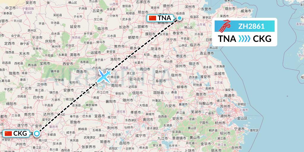 ZH2861 Shenzhen Airlines Flight Map: Jinan to Chongqing