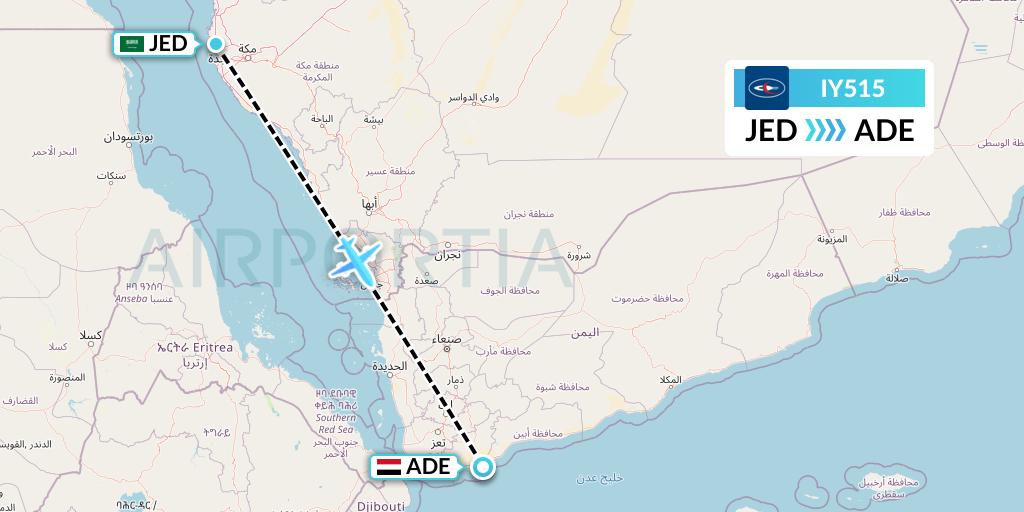 IY515 Yemenia Flight Map: Jeddah to Aden