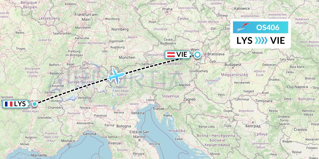 OS406 Austrian Airlines Flight Map: Lyon to Vienna