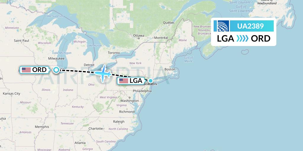 UA2389 United Airlines Flight Map: New York to Chicago