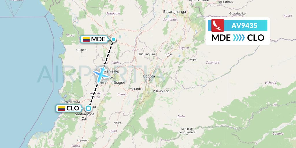 AV9435 Avianca Flight Map: Medellin to Cali