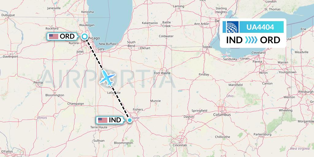 UA4404 United Airlines Flight Map: Indianapolis to Chicago