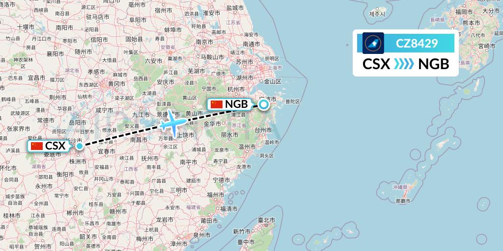 CZ8429 China Southern Airlines Flight Map: Changsha to Ningbo