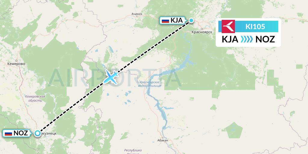 KI105 Krasavia Flight Map: Krasnoyarsk to Novokuznetsk