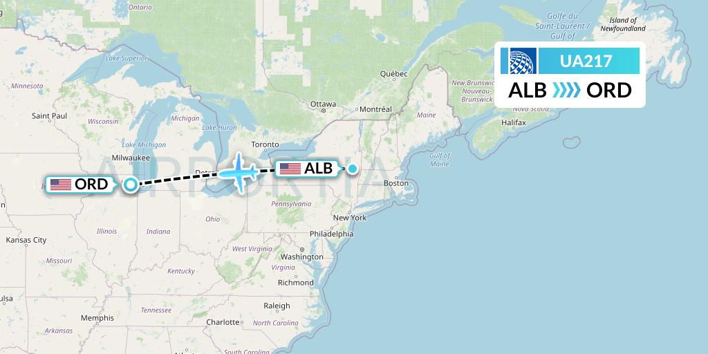 UA217 United Airlines Flight Map: Albany to Chicago
