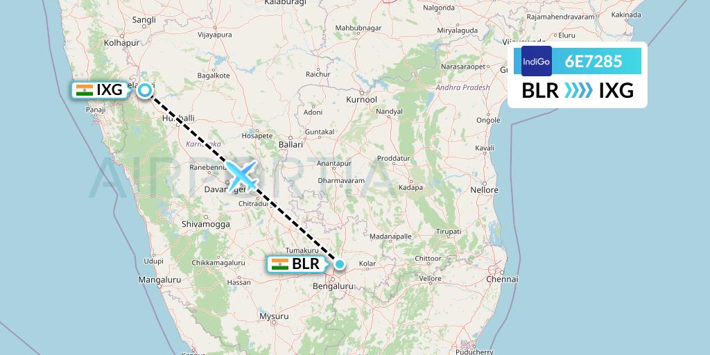6E7285 IndiGo Airlines Flight Map: Bangalore to Belgaum