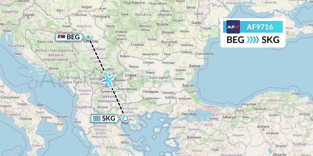 AF9716 Air France Flight Map: Belgrade to Thessaloniki