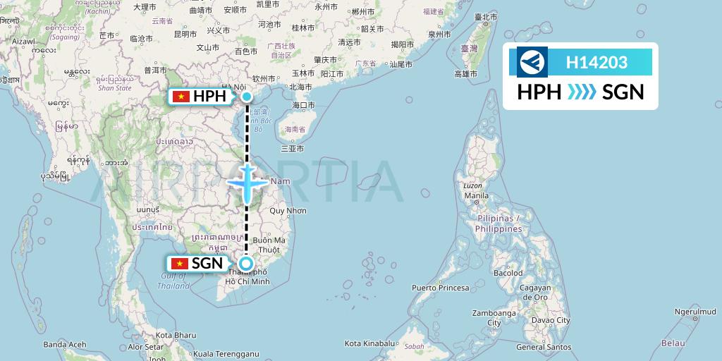 H14203 Hahn Air Systems Flight Map: Haiphong to Ho Chi Minh City