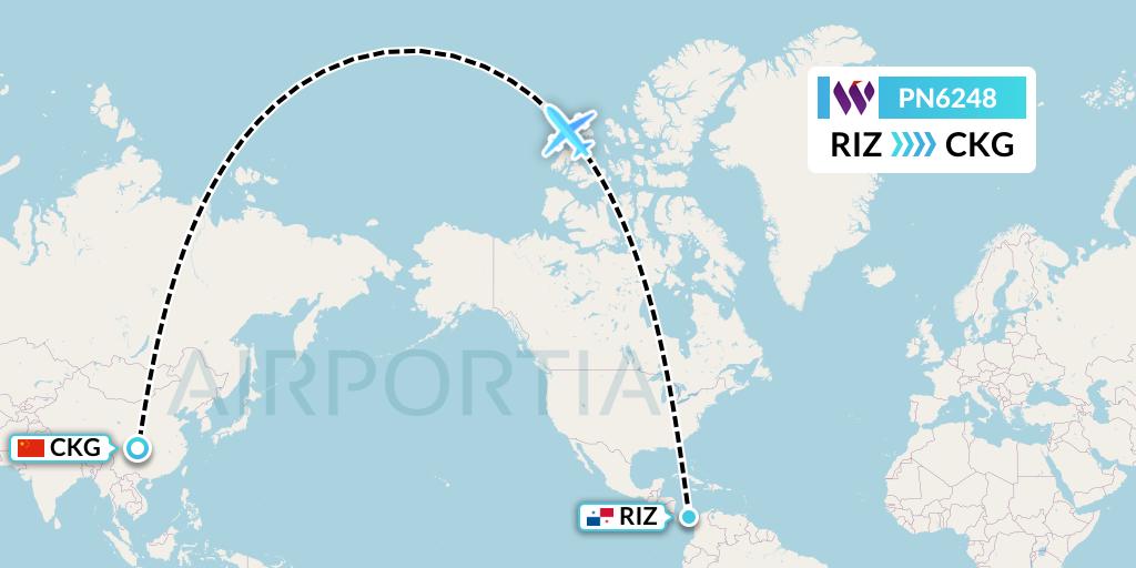 PN6248 China West Air Flight Map: Rio Alzucar to Chongqing