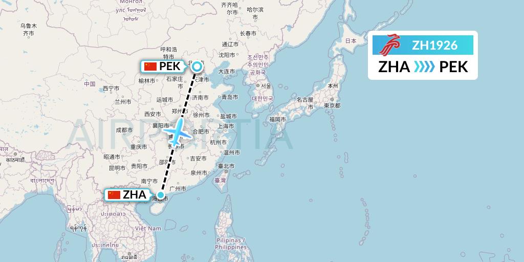 ZH1926 Shenzhen Airlines Flight Map: Zhanjiang to Beijing