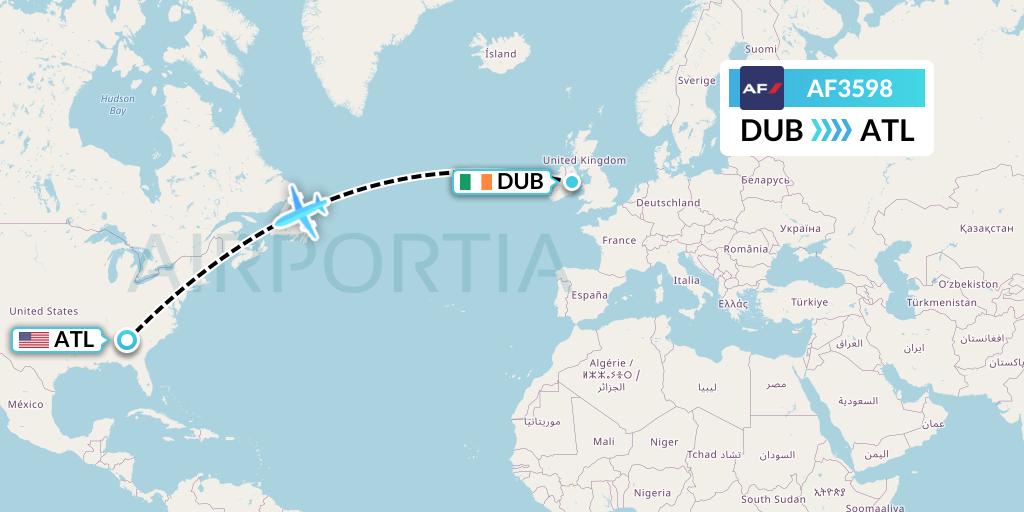 AF3598 Air France Flight Map: Dublin to Atlanta