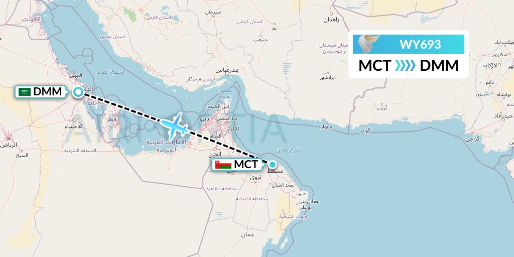 WY693 Oman Air Flight Map: Muscat to Dammam