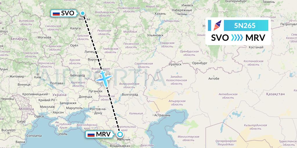 5N265 Nordavia Flight Map: Moscow to Mineralnye Vody