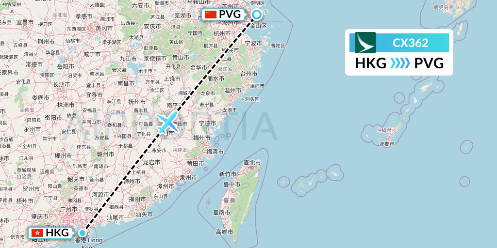 CX362 Cathay Pacific Flight Map: Hong Kong to Shanghai