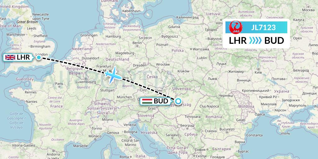 JL7123 Japan Airlines Flight Map: London to Budapest