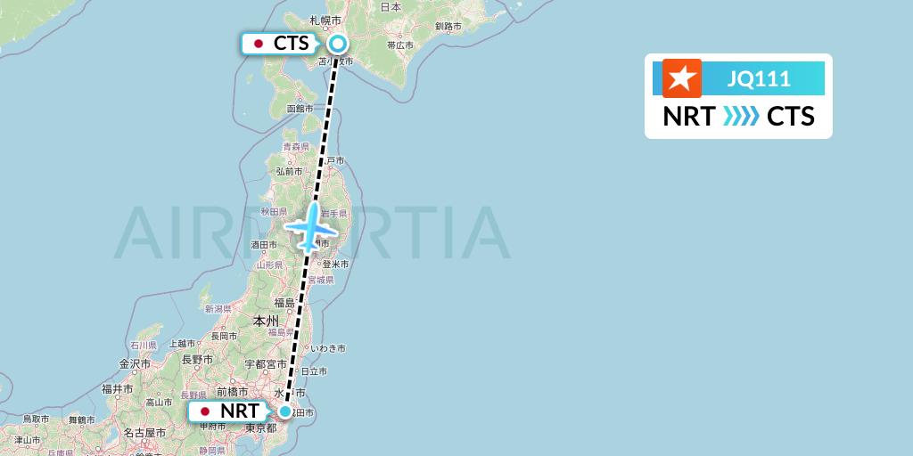 JQ111 Jetstar Airways Flight Map: Tokyo to Sapporo