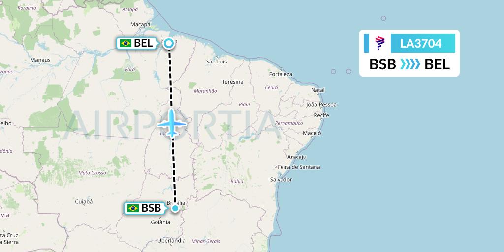 LA3704 LAN Airlines Flight Map: Brasilia to Belem