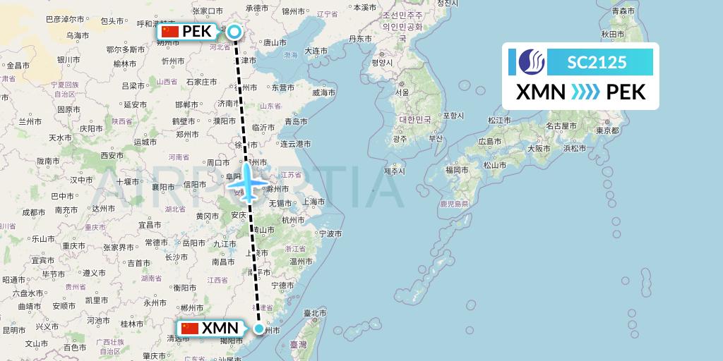 SC2125 Shandong Airlines Flight Map: Xiamen to Beijing