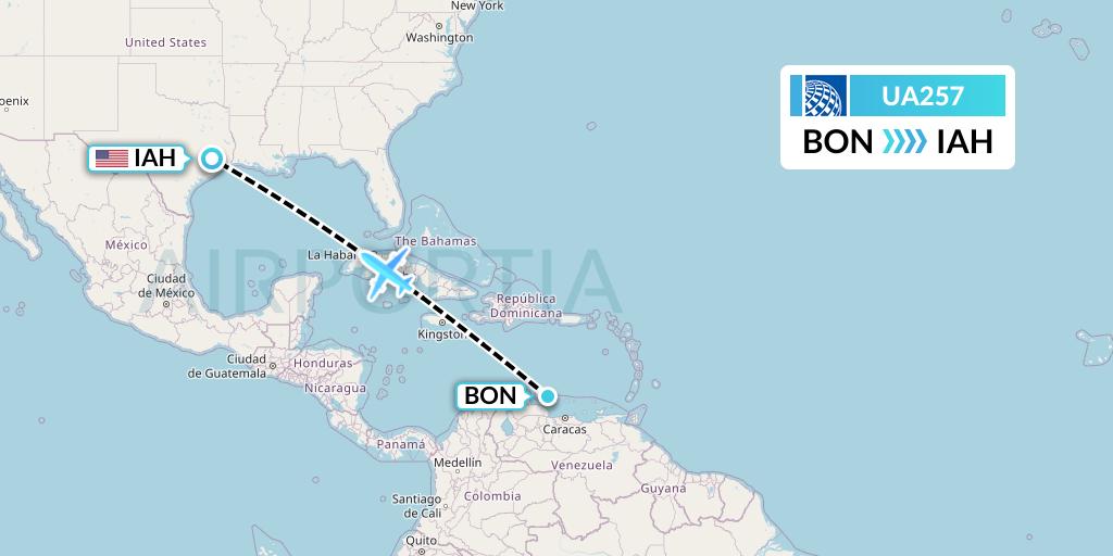 UA257 United Airlines Flight Map: Bonaire to Houston