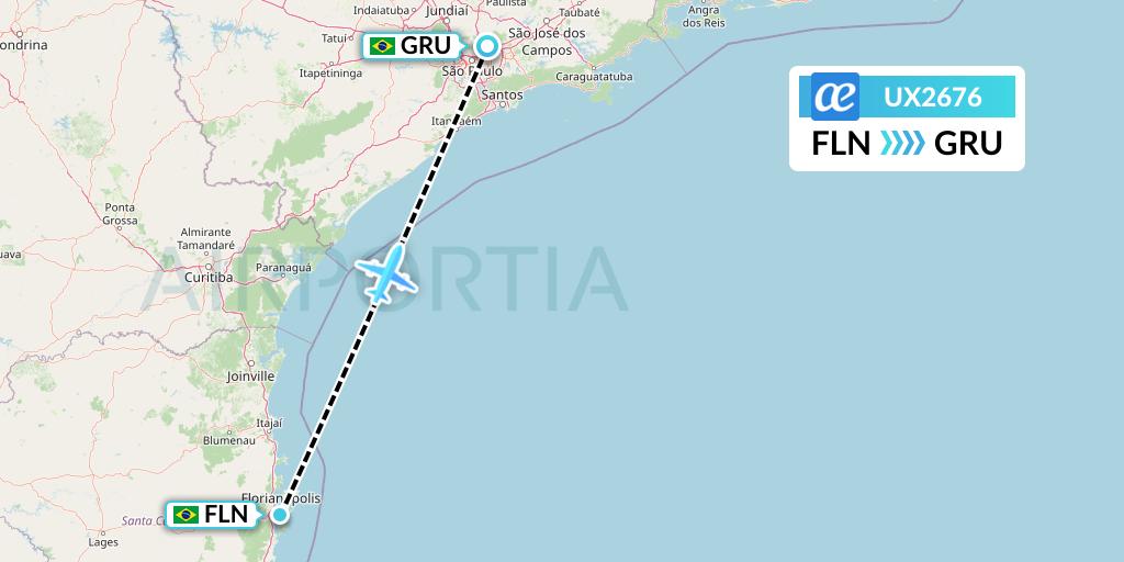 UX2676 Air Europa Flight Map: Florianopolis to Sao Paulo