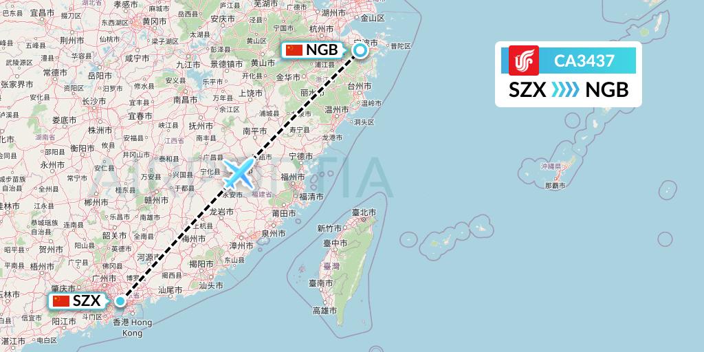 CA3437 Air China Flight Map: Shenzhen to Ningbo