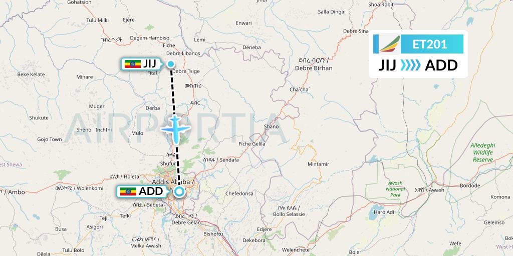 ET201 Ethiopian Airlines Flight Map: Jijiga to Addis Ababa