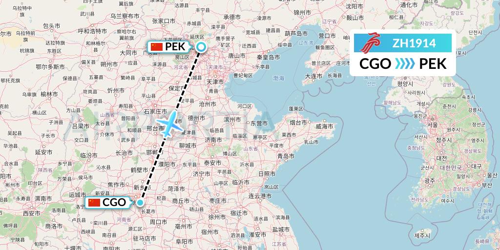 ZH1914 Shenzhen Airlines Flight Map: Zhengzhou to Beijing