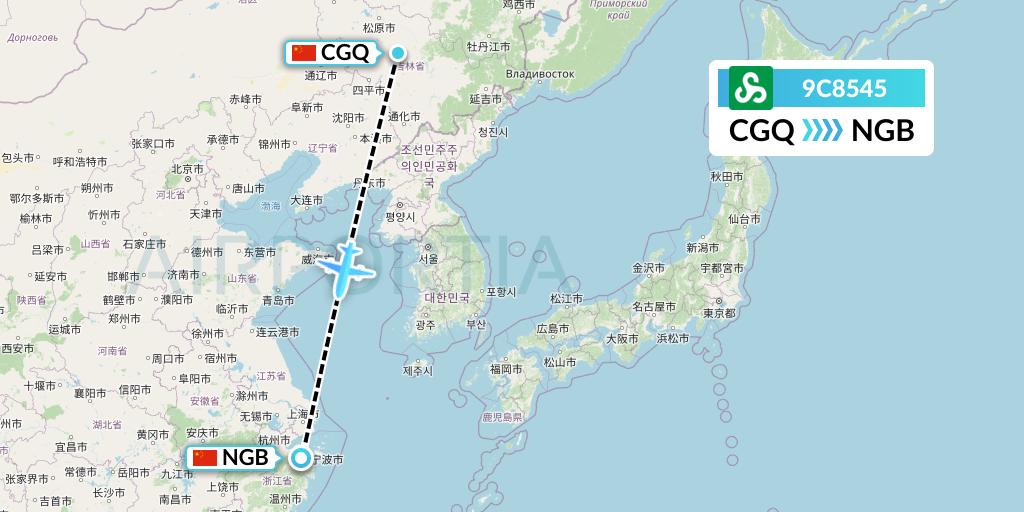 9C8545 Spring Airlines Flight Map: Changchun to Ningbo
