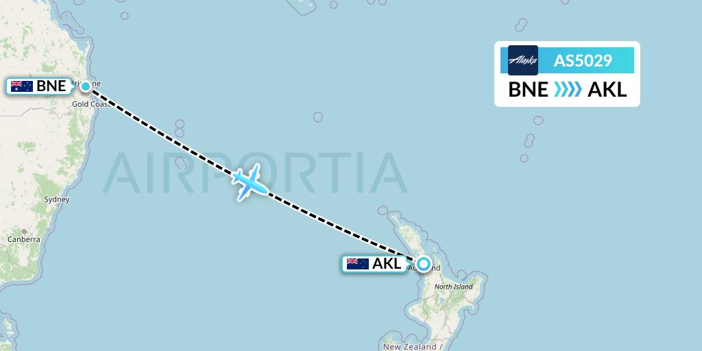 AS5029 Alaska Airlines Flight Map: Brisbane to Auckland