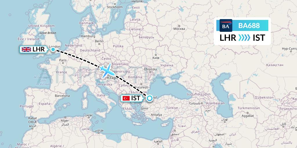 BA688 British Airways Flight Map: London to Istanbul