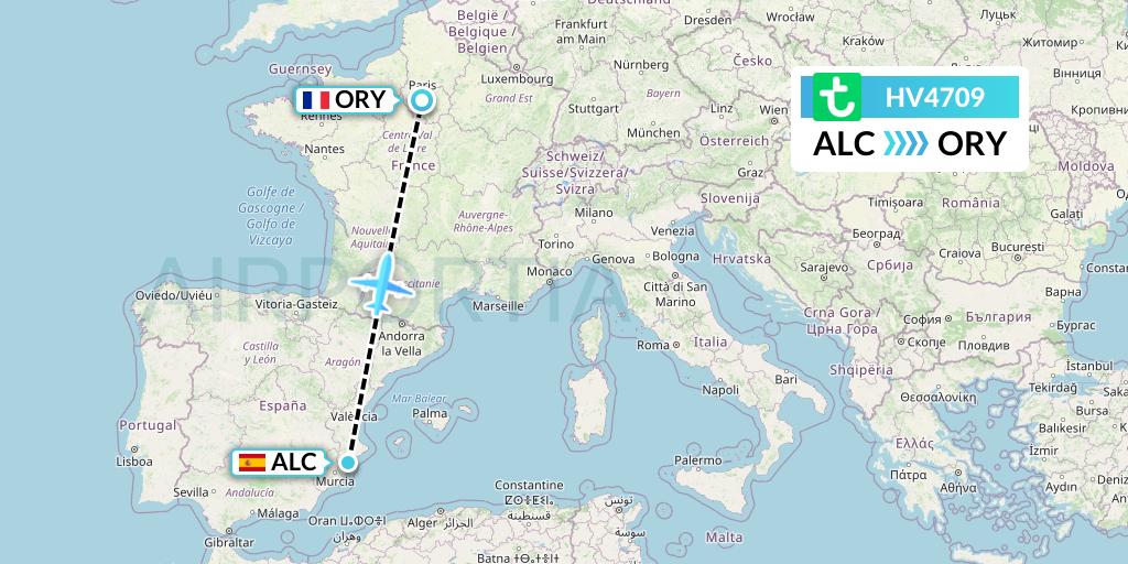 HV4709 Transavia Flight Map: Alicante to Paris