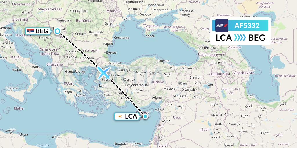 AF5332 Air France Flight Map: Larnaca to Belgrade