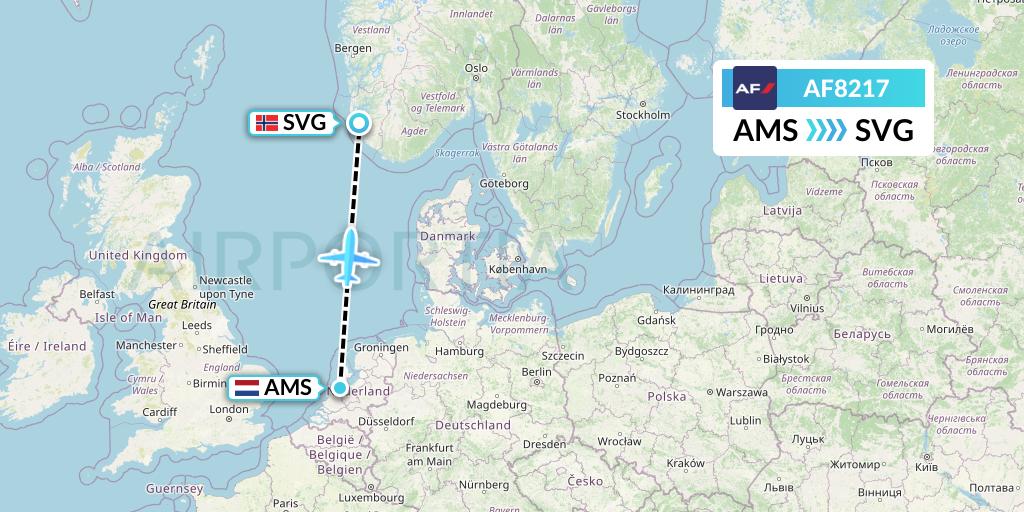 AF8217 Air France Flight Map: Amsterdam to Stavanger