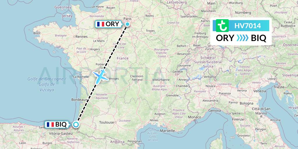 HV7014 Transavia Flight Map: Paris to Biarritz