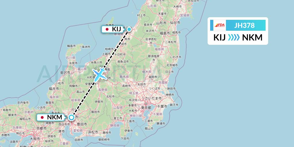 JH378 Fuji Dream Airlines Flight Map: Niigata to Nagoya