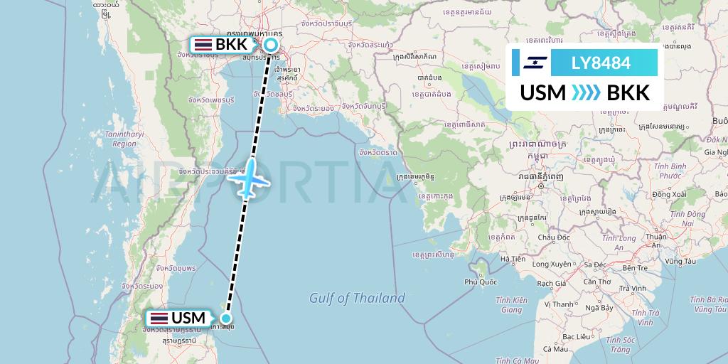 LY8484 El Al Flight Map: Koh Samui to Bangkok