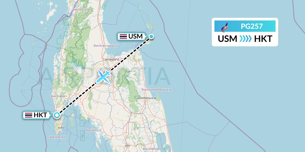 PG257 Bangkok Airways Flight Map: Koh Samui to Phuket