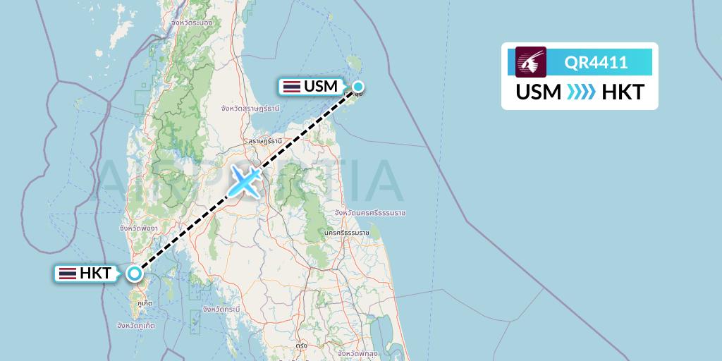 QR4411 Qatar Airways Flight Map: Koh Samui to Phuket