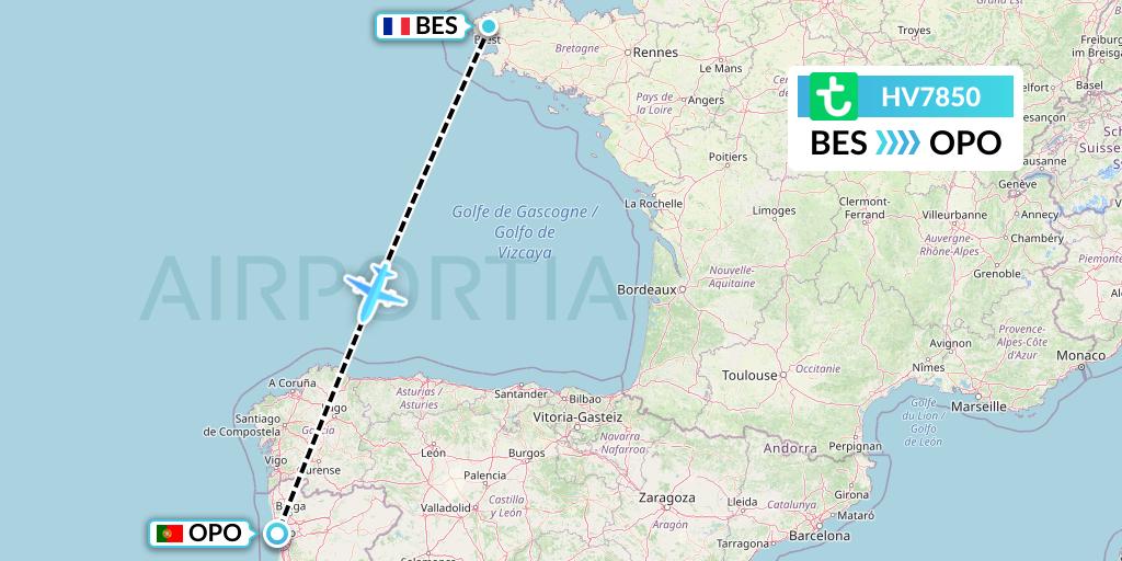 HV7850 Transavia Flight Map: Brest to Porto