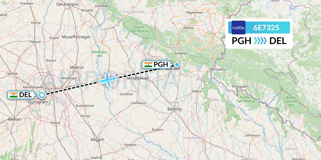 6E7325 IndiGo Airlines Flight Map: Pantnagar to Delhi