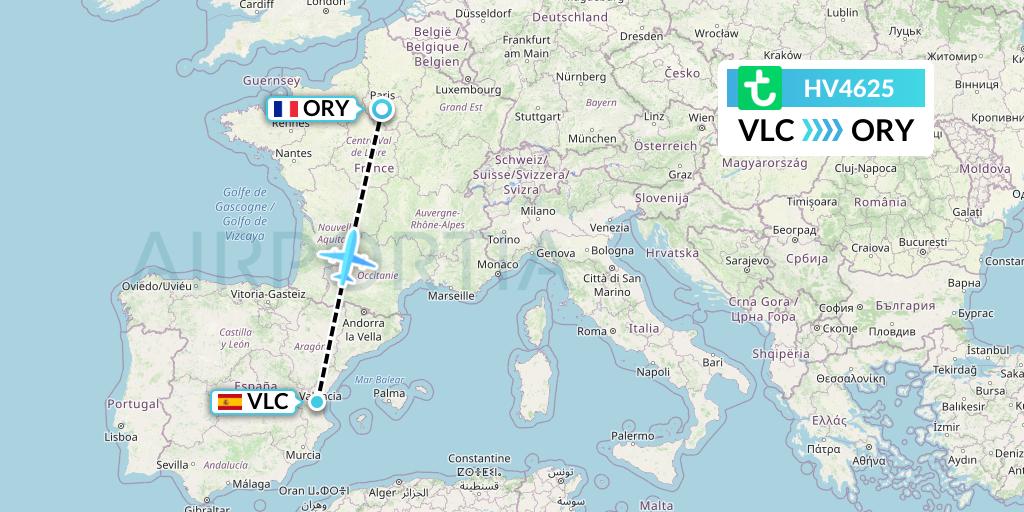 HV4625 Transavia Flight Map: Valencia to Paris