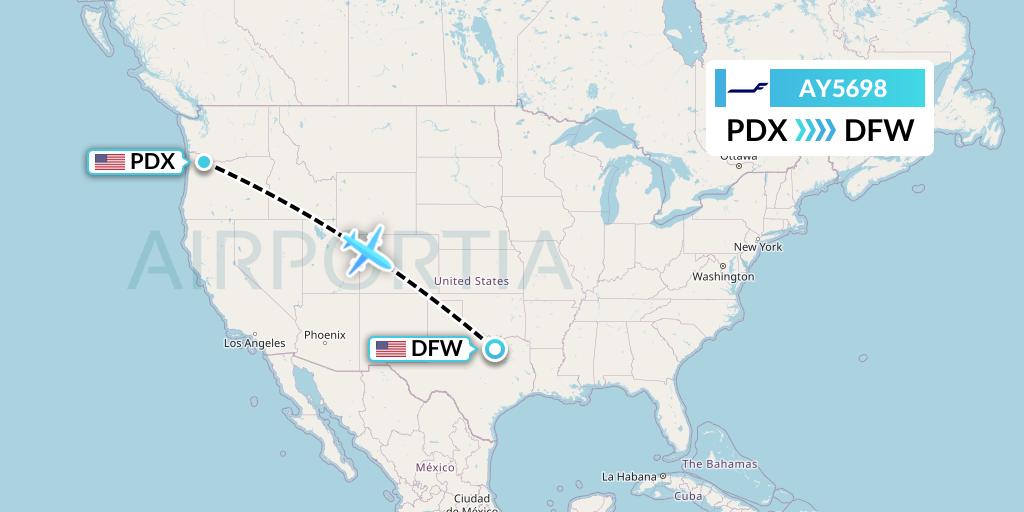 AY5698 Finnair Flight Map: Portland to Dallas