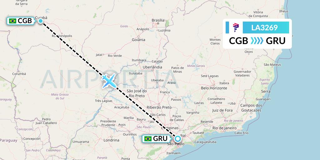 LA3269 LAN Airlines Flight Map: Cuiaba to Sao Paulo