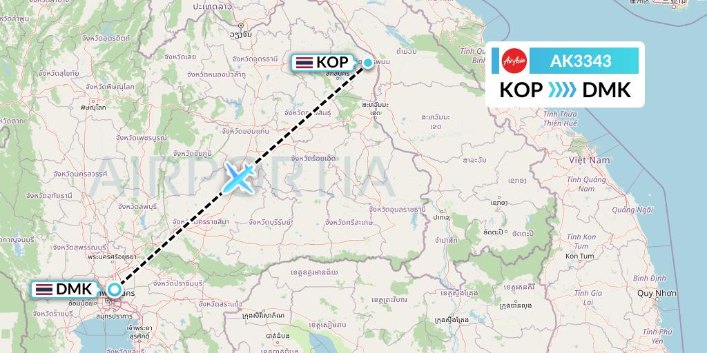 AK3343 AirAsia Flight Map: Nakhon Phanom to Bangkok