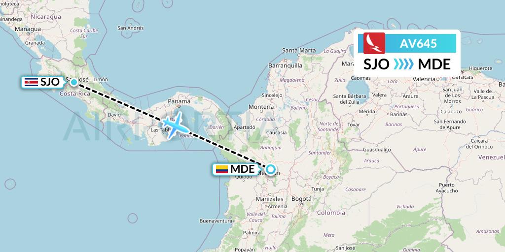 AV645 Avianca Flight Map: San Jose to Medellin