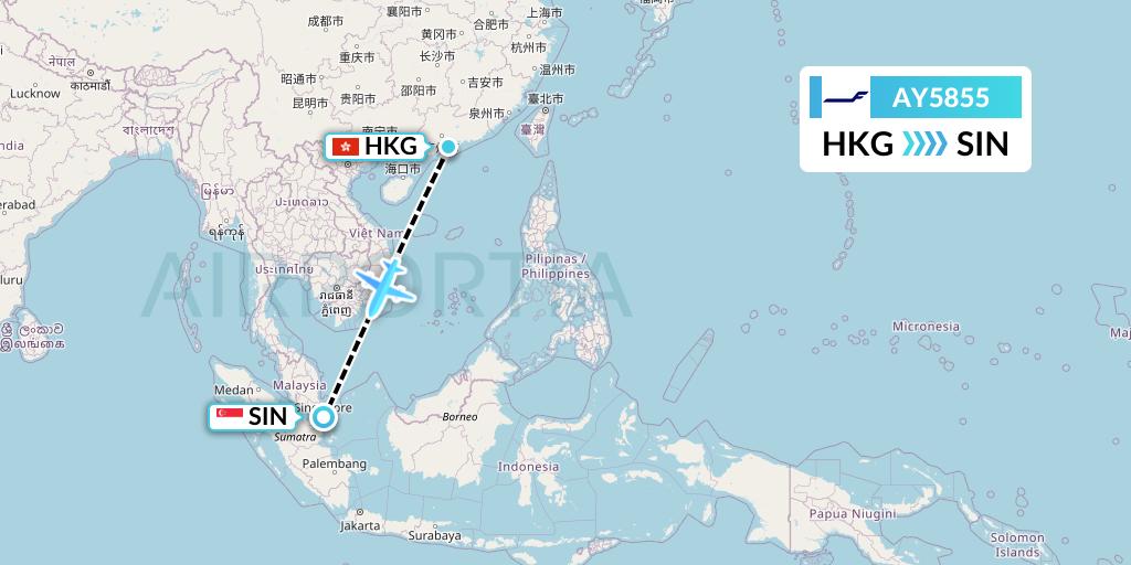 AY5855 Finnair Flight Map: Hong Kong to Singapore