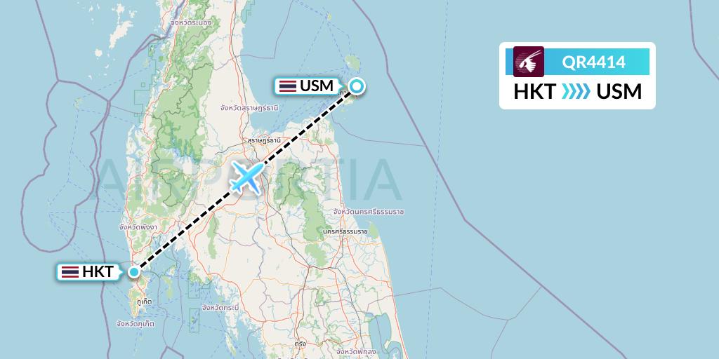QR4414 Qatar Airways Flight Map: Phuket to Koh Samui